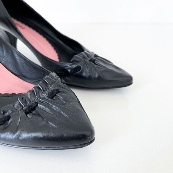 La Scarpa Womens Leather Ruched Pointed Toe Kitten Heel Slip-on Pumps Black 37 - Picture 8 of 8